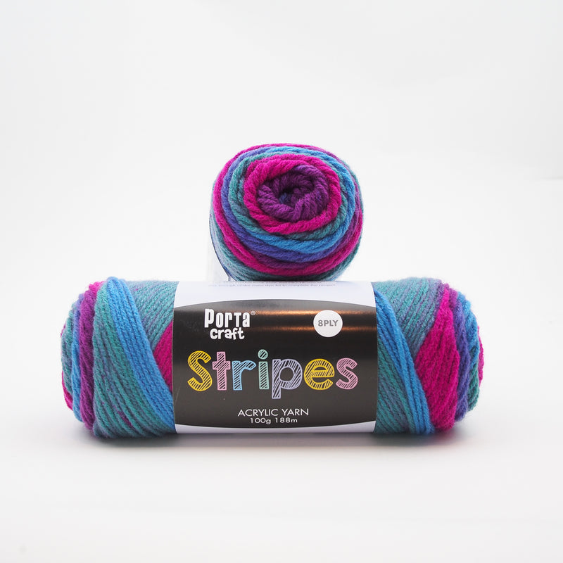 Porta Craft Stripes acrylic yarn 8ply 100g